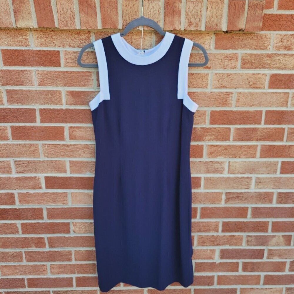 Lauren Ralph Lauren Dress Sheath Women's Size 6 Midi Lined Blue & White
